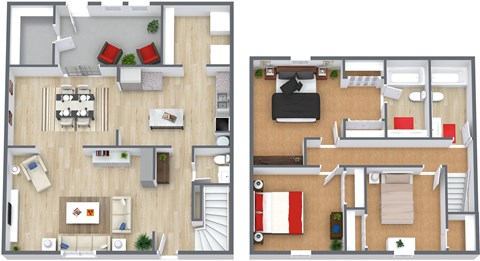 Floor plan for 3 beds, 2.5 baths, 1700 sqft